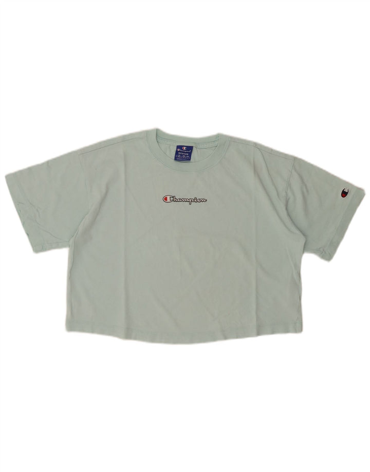 CHAMPION Damen Crop Graphic T-Shirt Top UK 14 Medium Türkis Baumwolle
