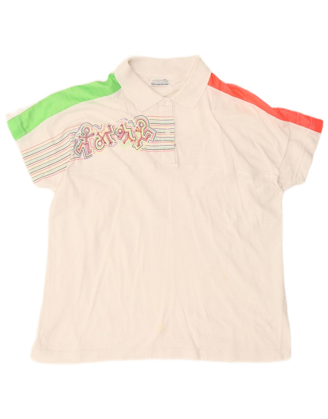 Sergio Tacchini Herren-Poloshirt mit Grafik, groß, weiße Blockfarben-Baumwolle