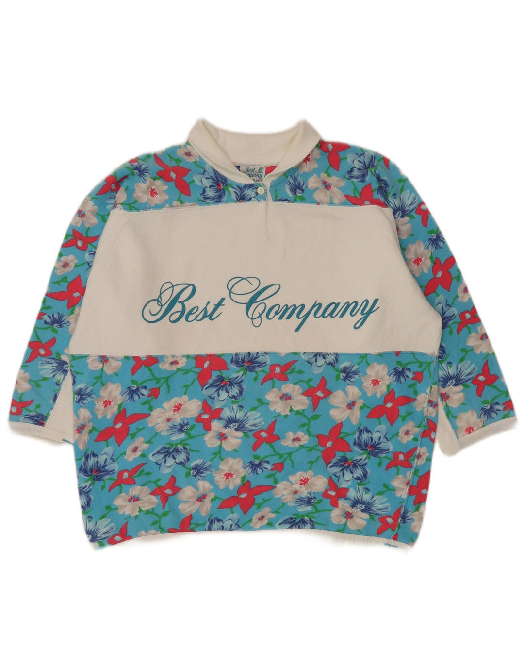 Best Company Damen-Oberteil mit 1/2-Ärmeln in Übergröße, UK-Größe 44, Mittelblau mit Blumenmuster