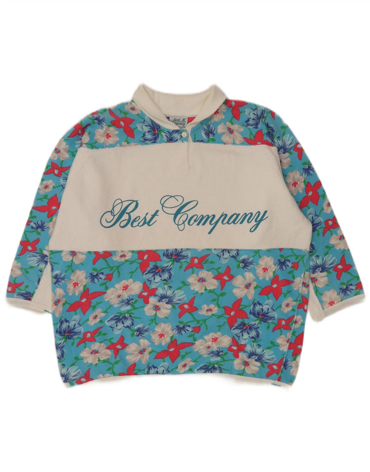 Best Company Damen-Oberteil mit 1/2-Ärmeln in Übergröße, UK-Größe 44, Mittelblau mit Blumenmuster
