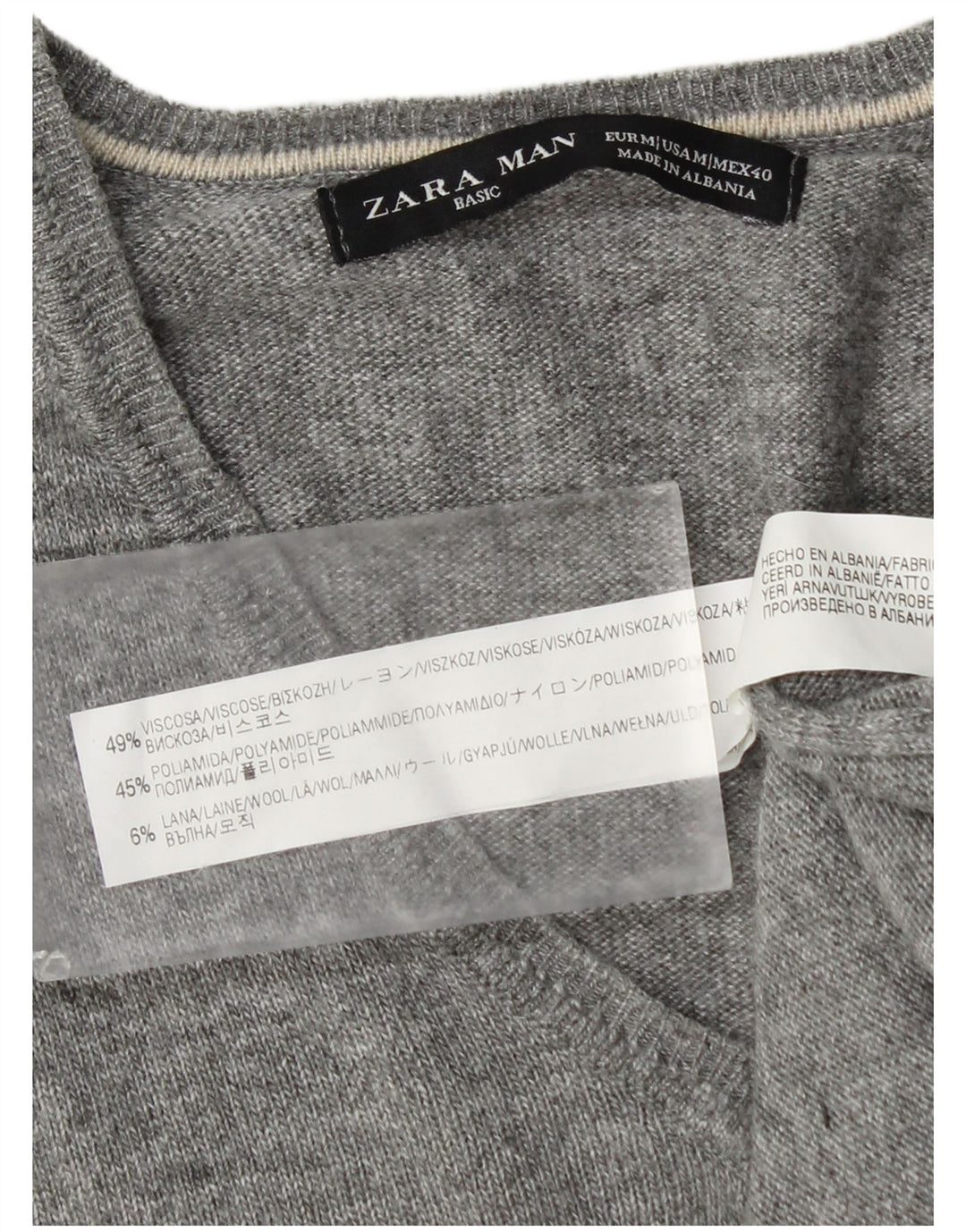 Zara Herren-Pullover mit V-Ausschnitt, mittelgraue Viskose