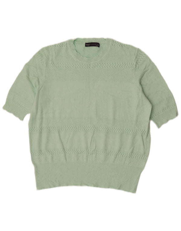 Marks & Spencer Damen-Pullover mit Rundhalsausschnitt, Gr. 14, Größe L, grün gestreift