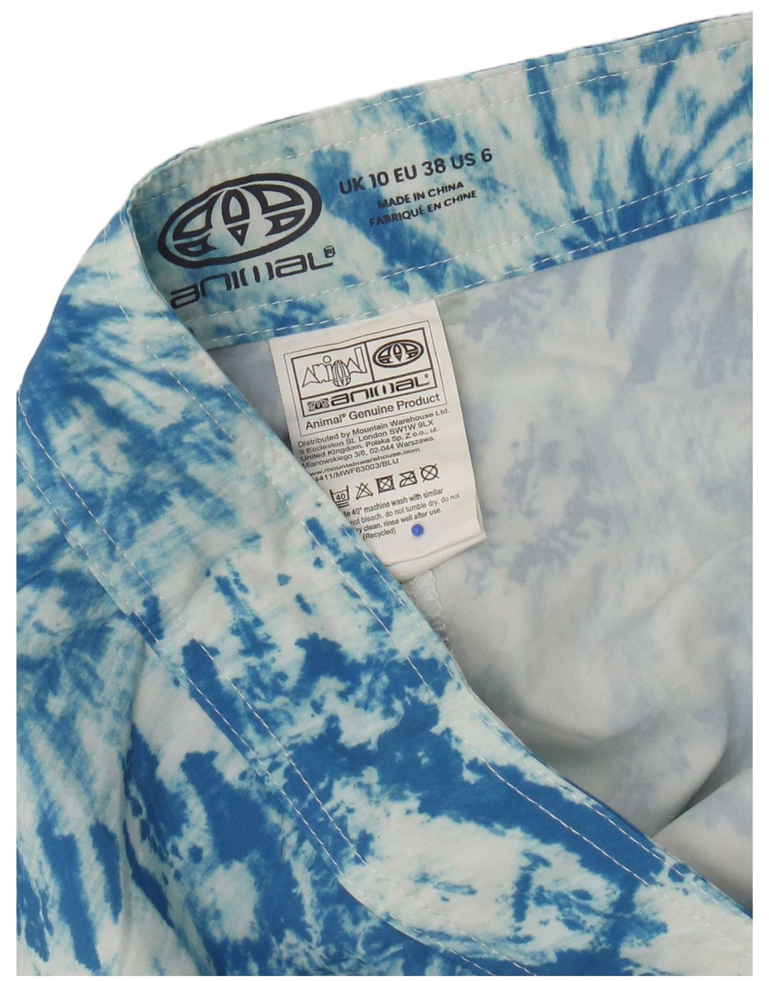 Animal Damen Badeshorts UK 10 Small Blue Tie Dye Polyester