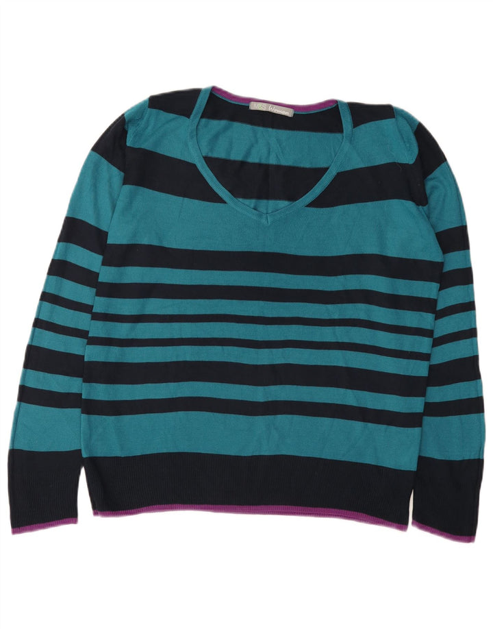 Marks & Spencer Damen-Pullover mit V-Ausschnitt, Gr. 12, Mittelblau gestreift