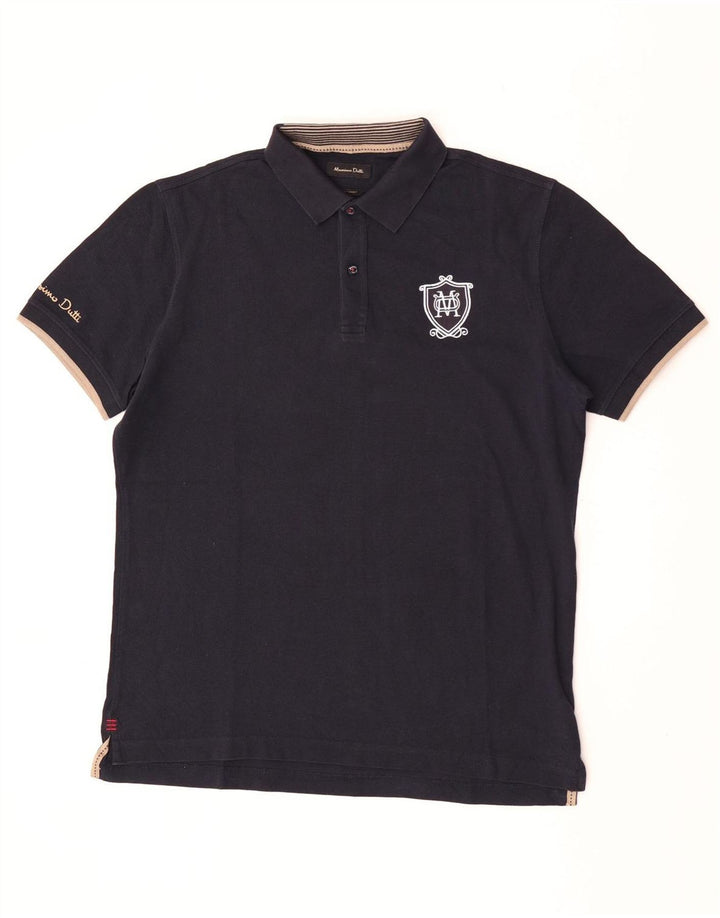 Massimo Dutti Herren-Poloshirt mit Grafik, XL, Marineblau, Baumwolle