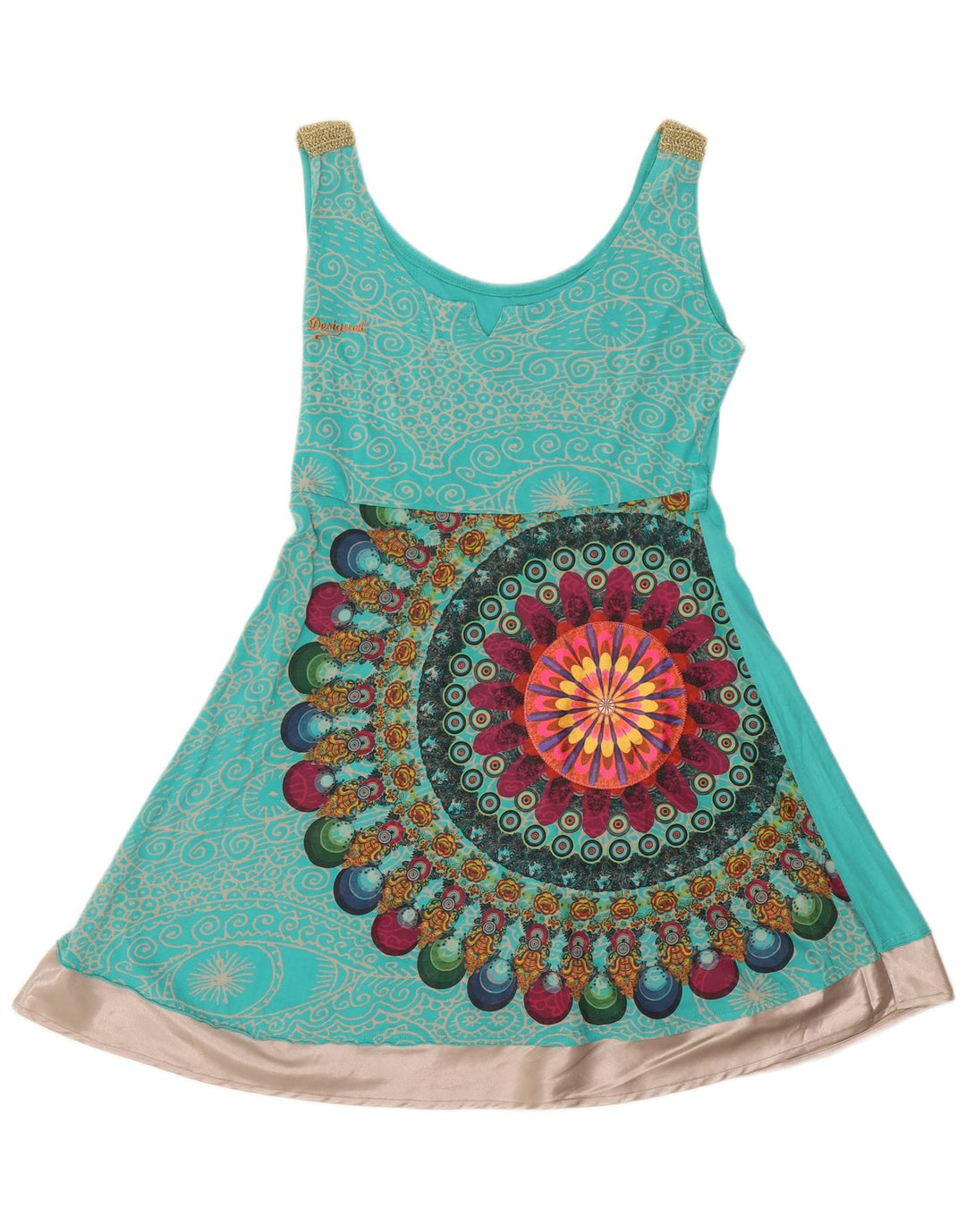 Desigual Damen Grafik-A-Linien-Kleid UK 14 Mitteltürkis Paisley