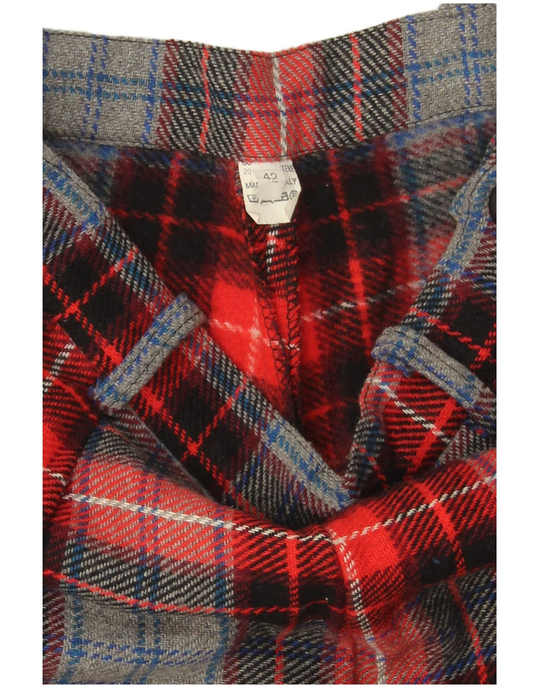 VINTAGE Damen-Chinoshorts mit hoher Taille, Größe 42, mittelgroß, W28, rot karierte Wolle