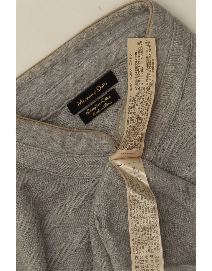 Massimo Dutti Herren-Pullover mit Knopfkragen, XL, grau gestreift, Baumwolle