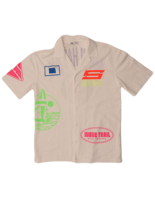 Zara Herren Graphic Kurzarmhemd Small Weiß