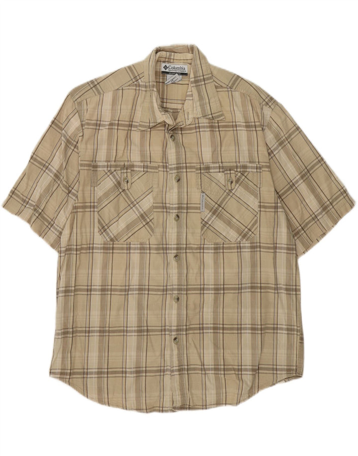 COLUMBIA Mens Short Sleeve Shirt Medium Beige Check Cotton Vintage Columbia and Second-Hand Columbia from Messina Hembry 