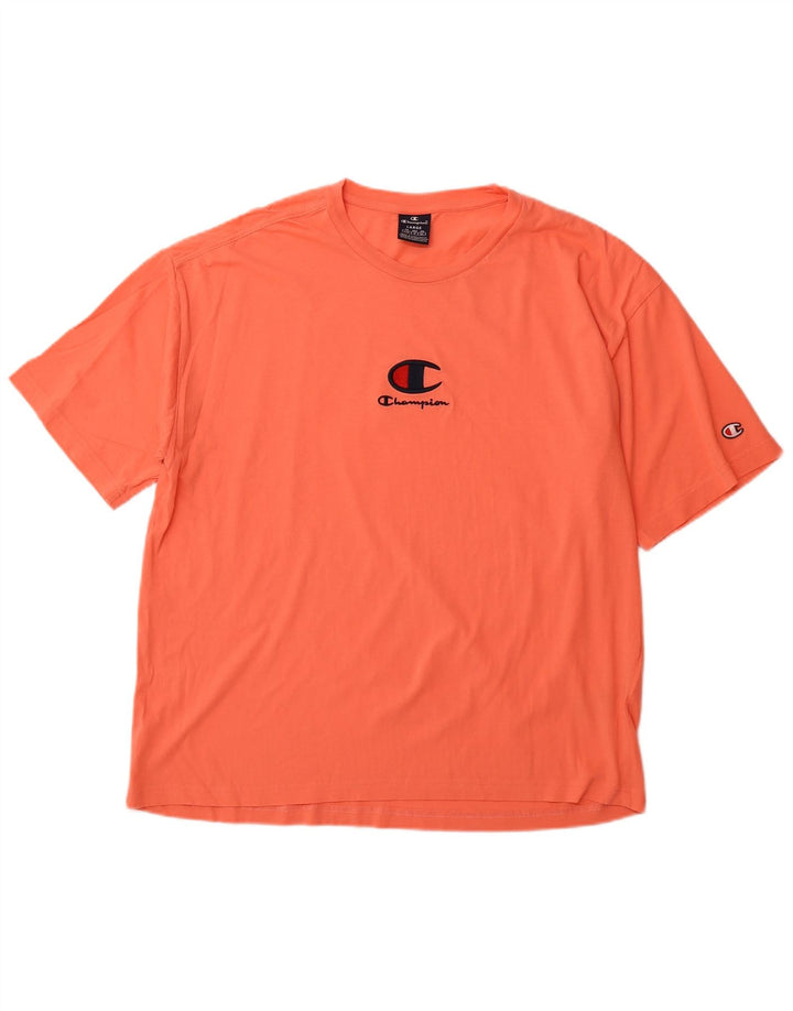 CHAMPION Mens Graphic T-Shirt Top Large Orange Cotton