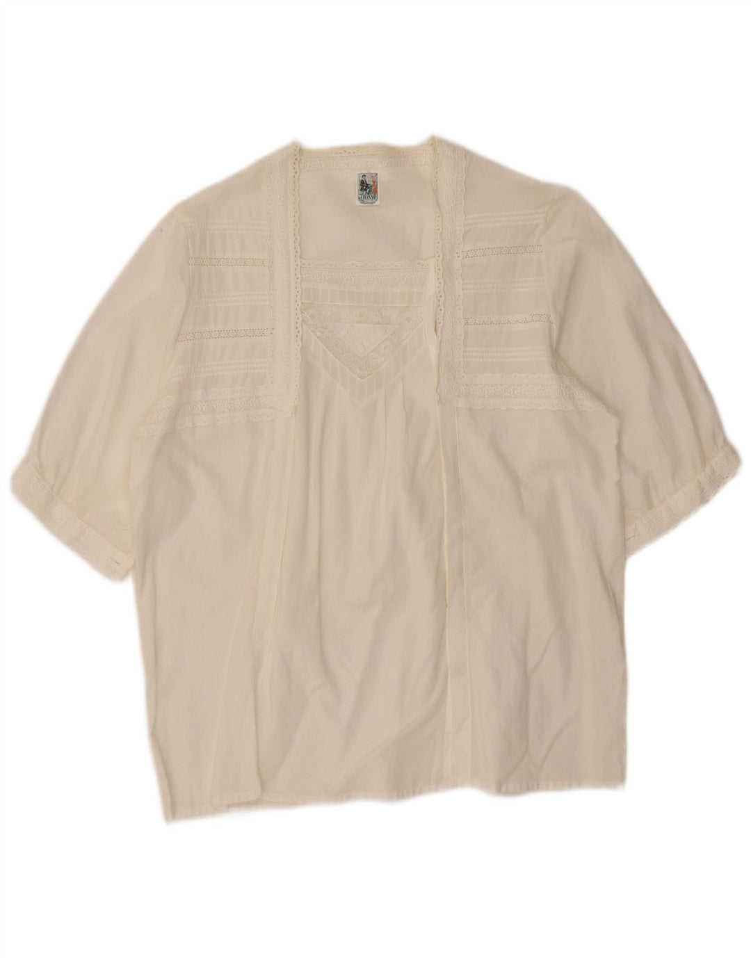 Gossl Damen-Cardigan-Oberteil mit kurzen Ärmeln, EU 40, Mittelweiß mit Blumenmuster