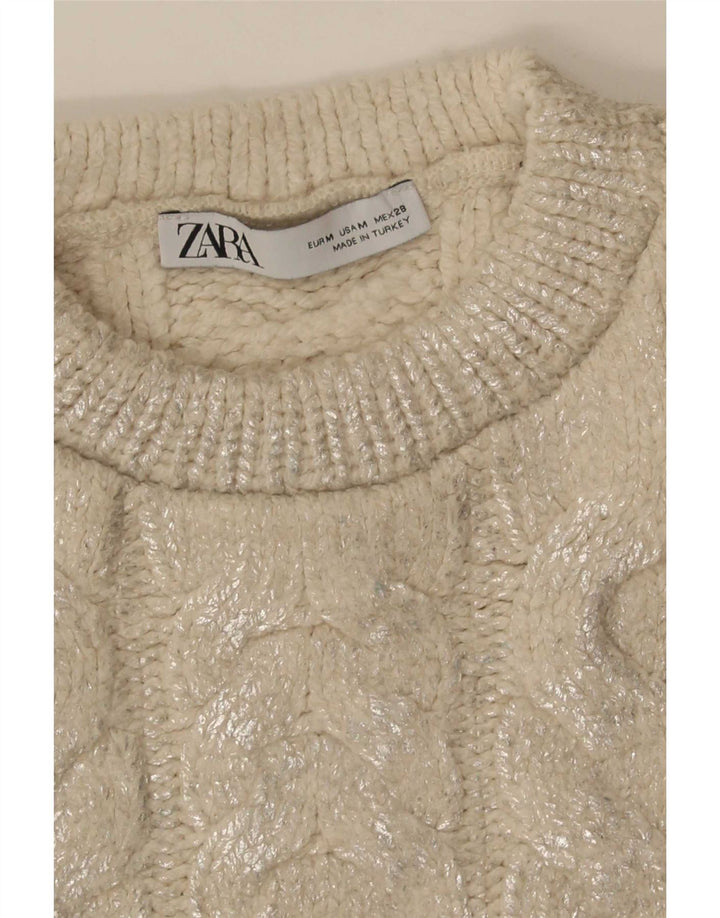 Zara Damen Crop Crew Neck Pullover Pullover UK 14 Medium Beige