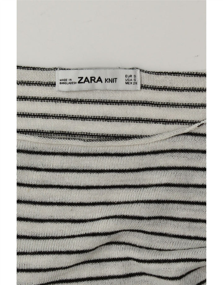 ZARA Womens Oversized Boat Neck Jumper Sweater UK 10 Small White Striped Vintage Zara and Second-Hand Zara from Messina Hembry 