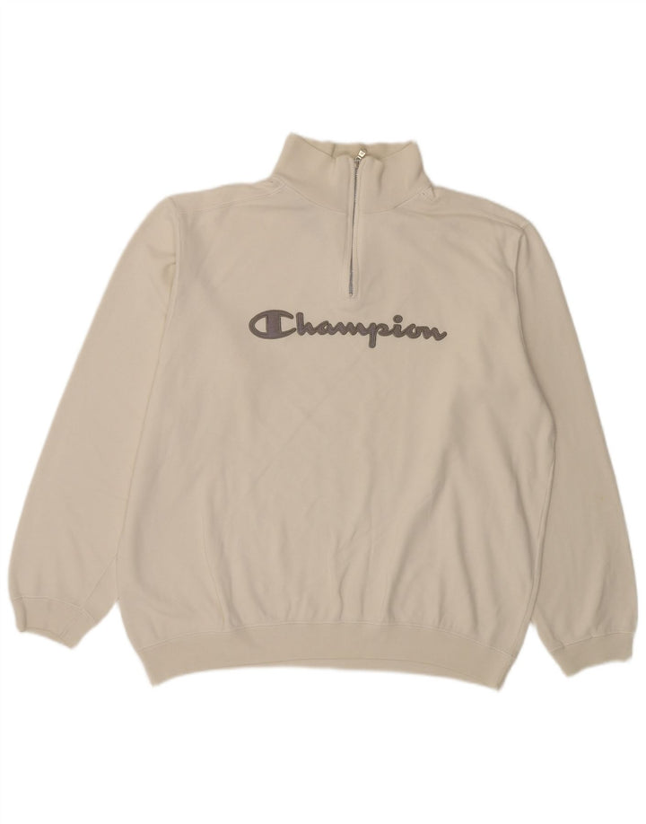 Champion Herren-Sweatshirt mit grafischem Reißverschluss, Größe L, Baumwolle, Weiß