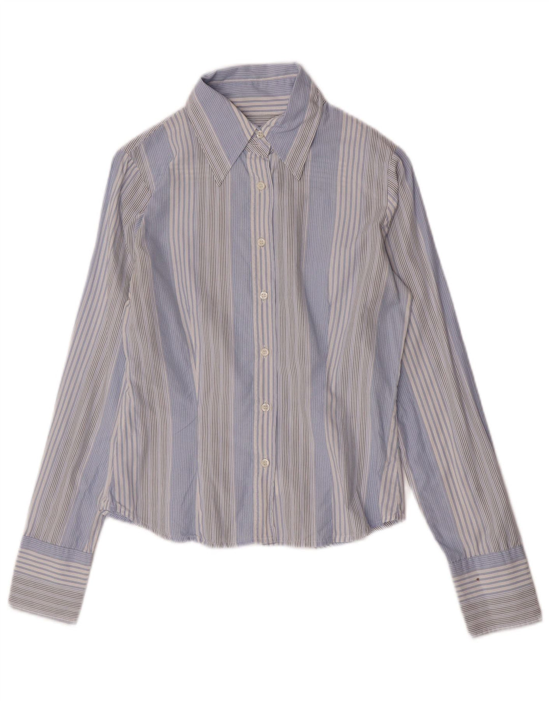 Sisley Damen-Hemd UK 10 Small Blau gestreift aus Baumwolle