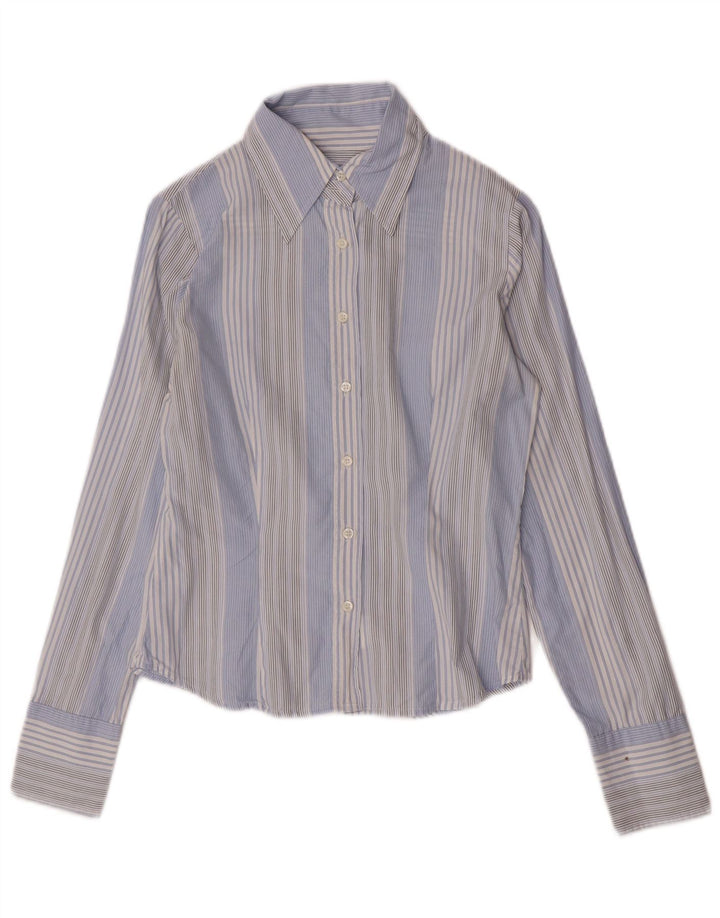Sisley Damen-Hemd UK 10 Small Blau gestreift aus Baumwolle