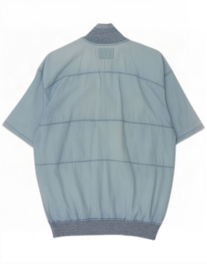 Malagrida Herren Kurzarm-Pullover-Hemd Mittelblau Farbblock