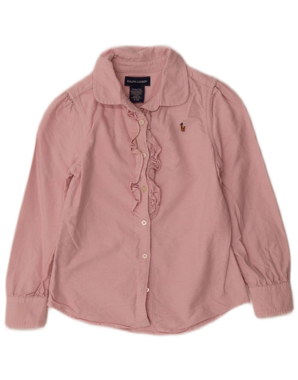 Ralph Lauren Mädchen-Hemd mit Rüschen vorne, 5–6 Jahre, rosa Baumwolle