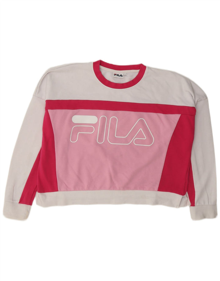 Fila Damen-Pullover, übergroßer Crop-Sweatshirt, Gr. 16, Größe L, Weiß, Farbblock