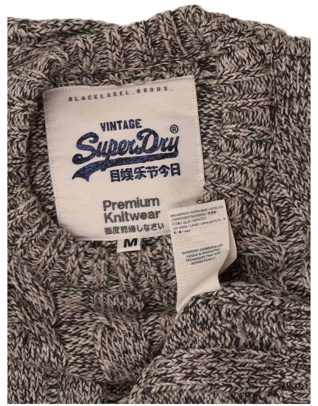 Superdry Herren-Pullover mit Rundhalsausschnitt, Mittelgrau geflecktes Acryl