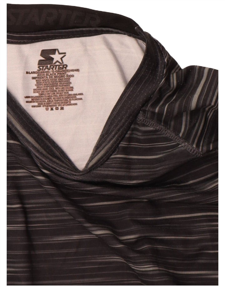 Starter Herren-Top, langärmelig, UK 46/48, XL, schwarzes Nadelstreifen-Polyester