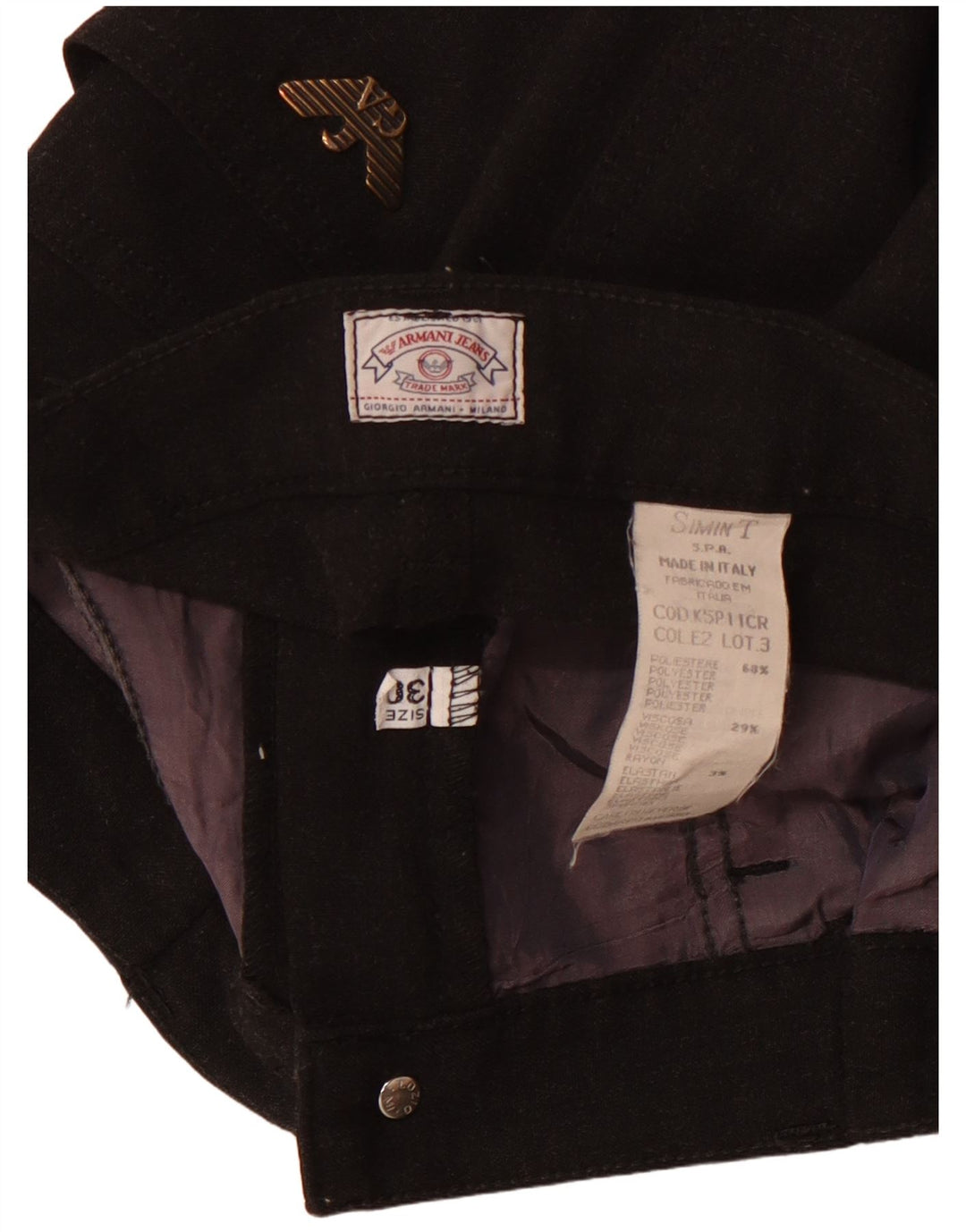 ARMANI Damen-Freizeithose mit hoher Taille, gerade, W30, L32, schwarzes Polyester