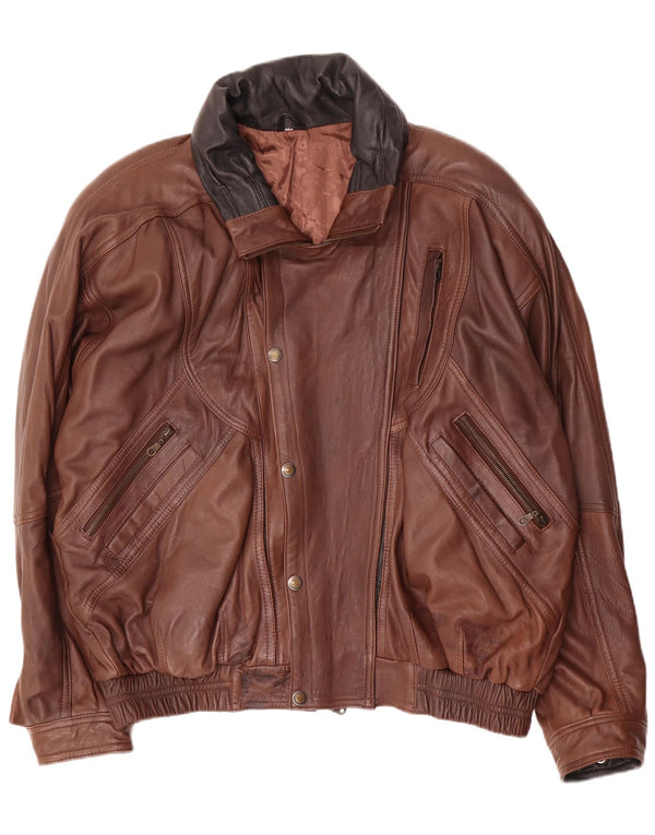Vintage Herren Lederjacke UK 46 3XL Braun Colourblock Leder Biker