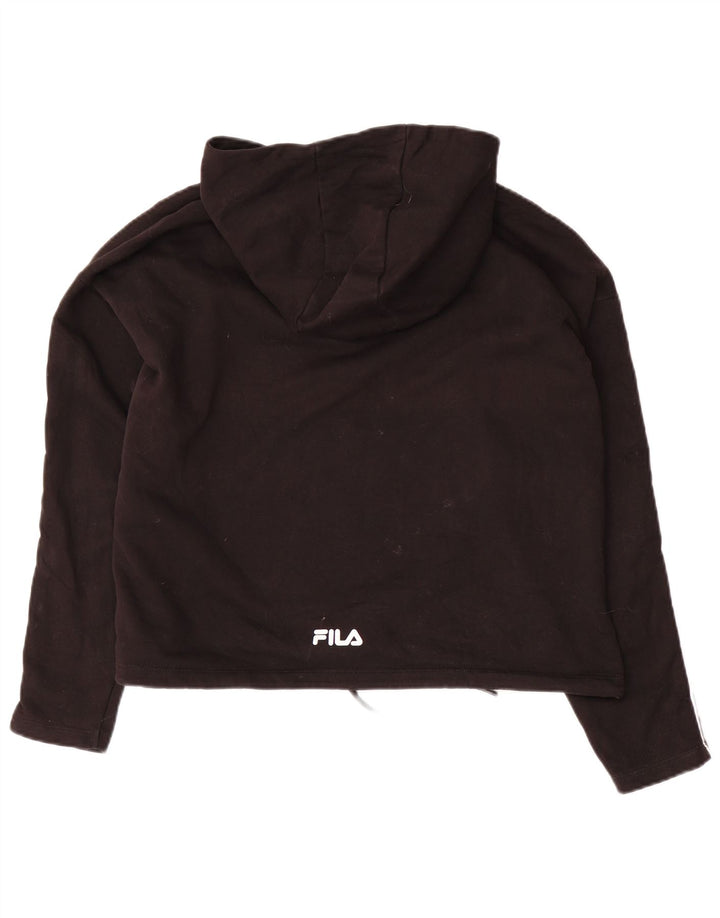 FILA Womens Oversized Crop Graphic Hoodie Pullover UK 14 Mittelschwarze Baumwolle