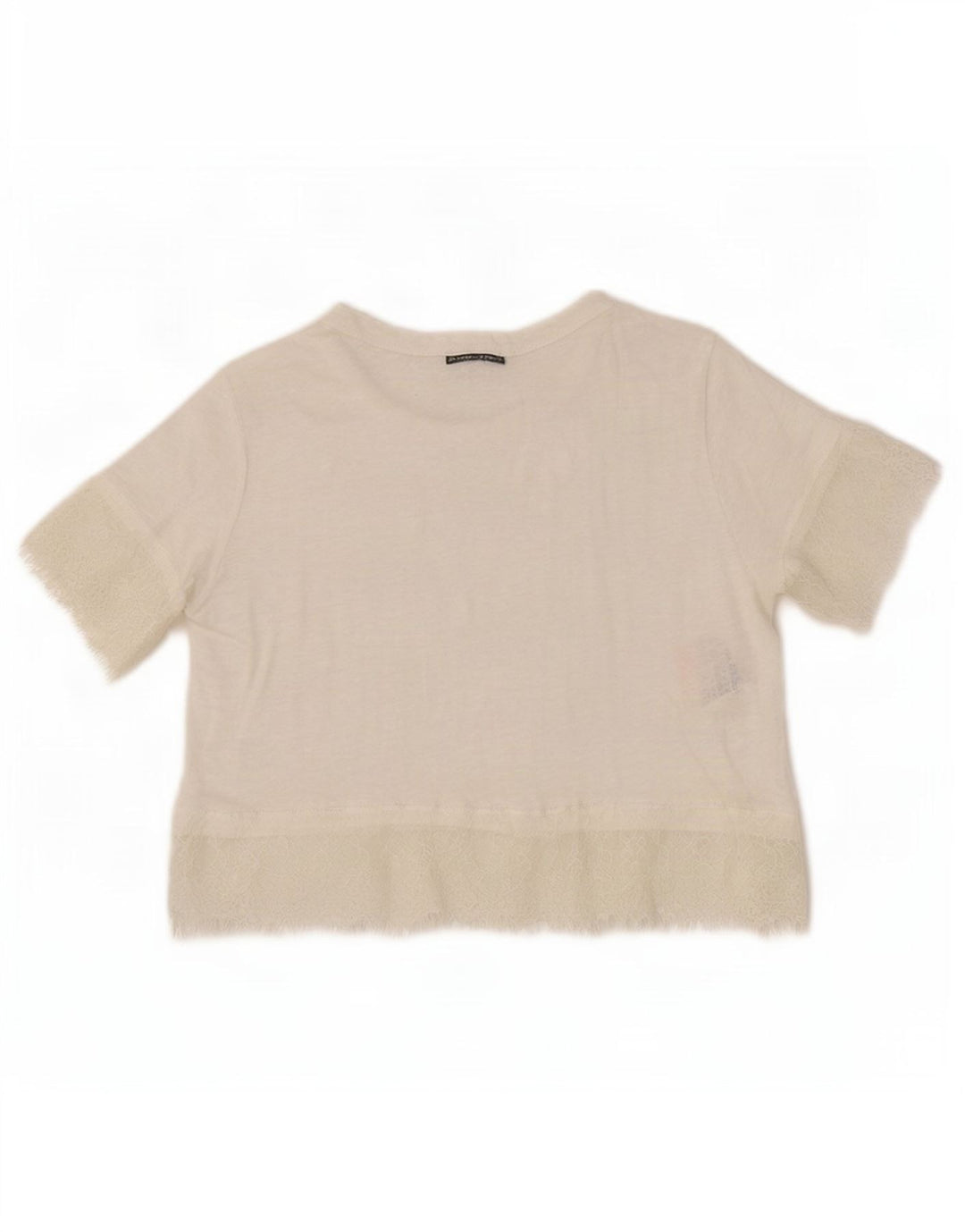 Zara Damen Crop Bluse Top UK 12 Mittelweißes Leinen