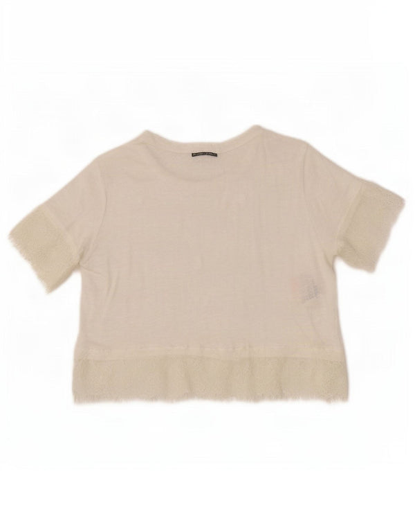 Zara Damen Crop Bluse Top UK 12 Mittelweißes Leinen