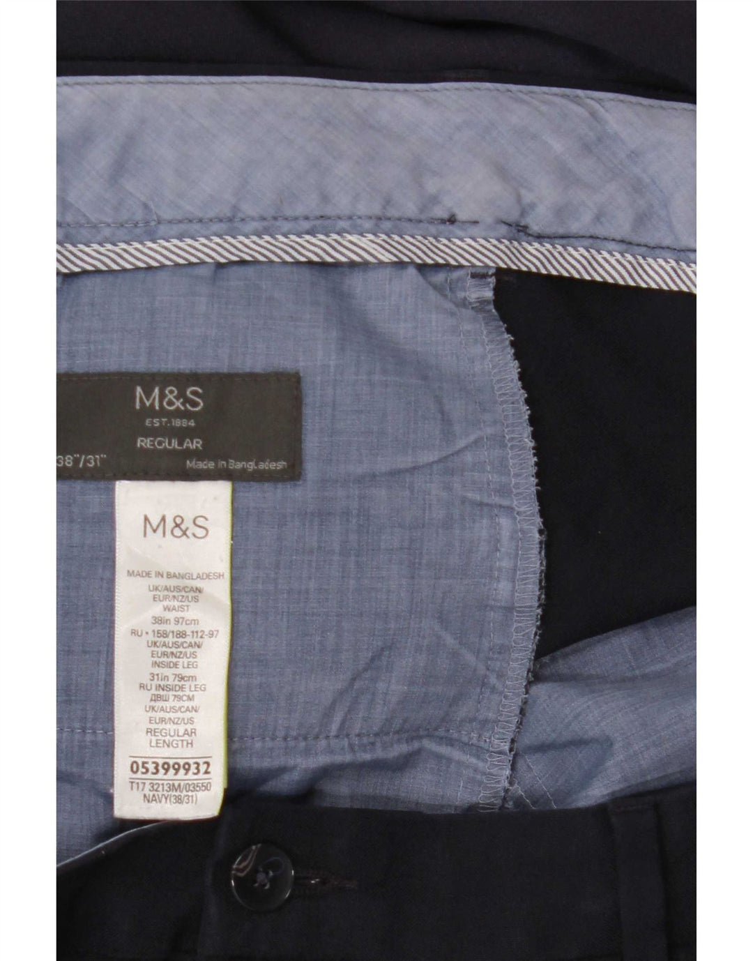 Marks & Spencer Herren-Anzughose, gerade, normal, W38, L31, Marineblau