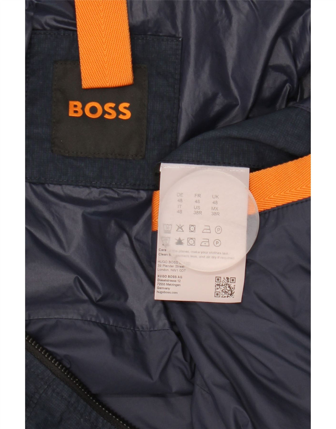 Hugo Boss Herren-Bomberjacke mit Kapuze, EU 48, mittelmarineblaues Polyamid