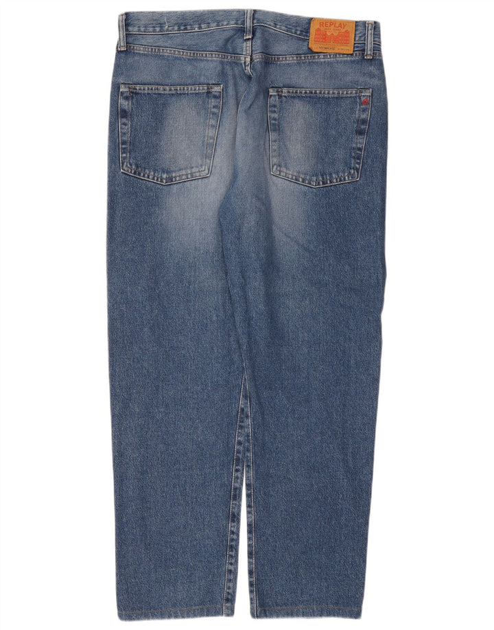 Replay Herren Straight Jeans W38 L30 Blaue Baumwolle