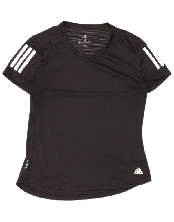 Adidas Damen Aeroready T-Shirt Top UK 12/14 Medium Schwarz Polyester