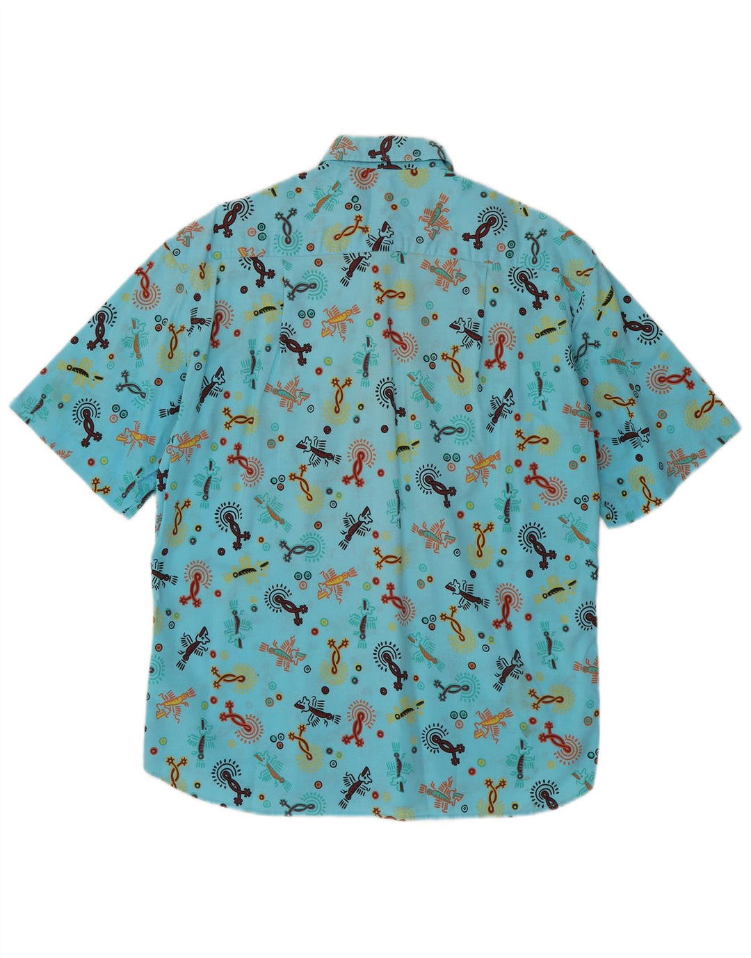 Firenze Herren-Kurzarmhemd mit abstraktem Muster, Größe 39 15 1/2 Mittelblau