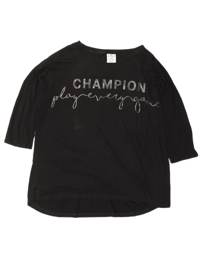 CHAMPION Womens Longline Graphic Top 3/4 Sleeve UK 16 Large Black