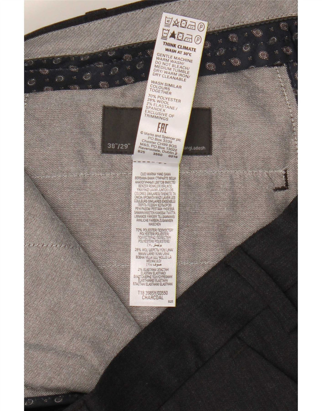 Marks & Spencer Herren-Anzughose, normal, W38, L29, grau, Polyester
