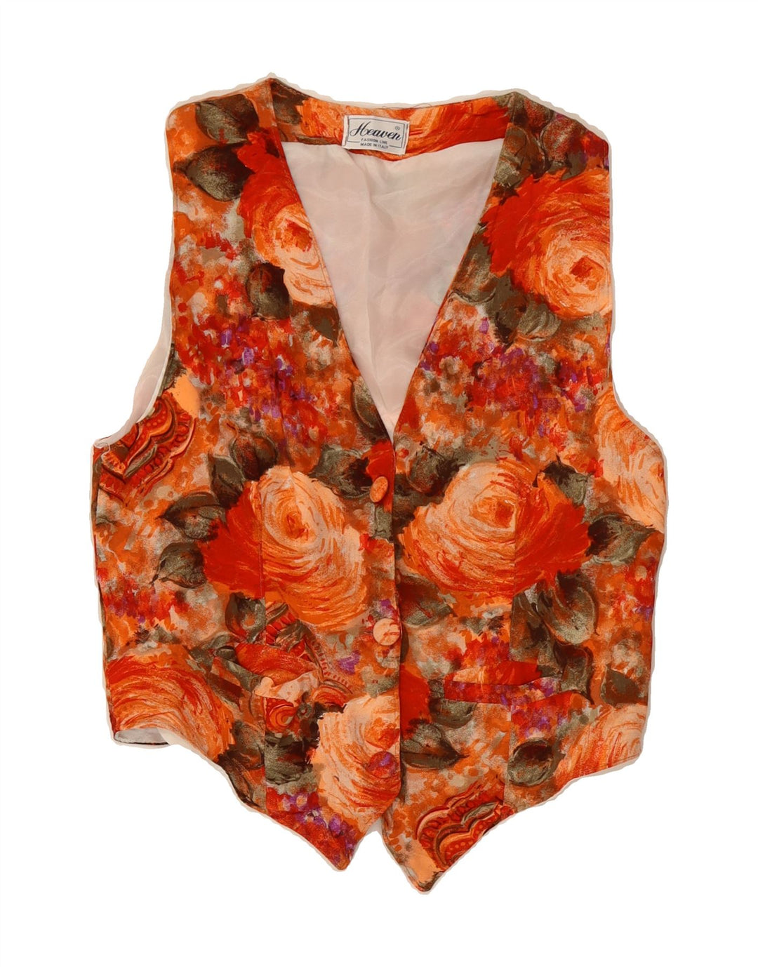 HEAVEN Womens Waistcoat UK 12 Medium Orange Floral Vintage HEAVEN and Second-Hand HEAVEN from Messina Hembry 