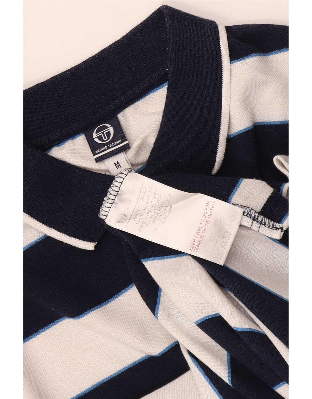 Sergio Tacchini Mens Polo Shirt Medium Navy Blue Striped Cotton