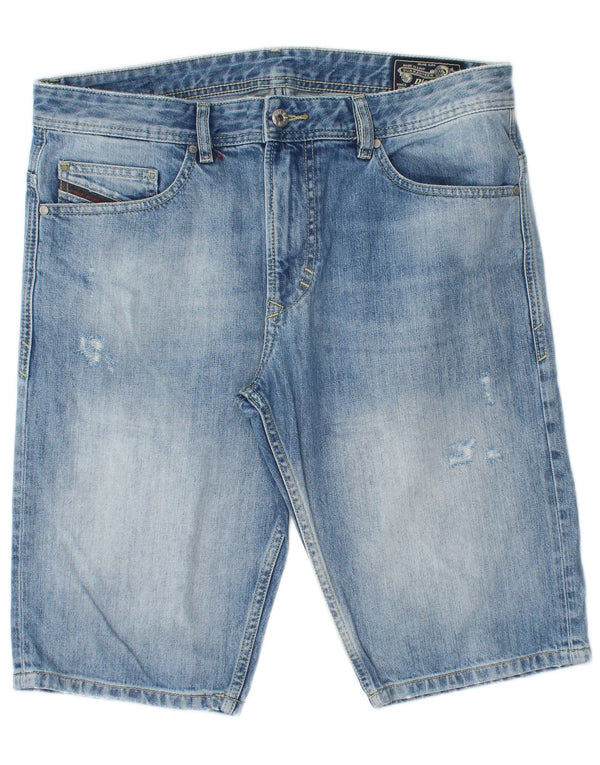 DIESEL Herren Distressed Denim Shorts W34 Große blaue Baumwolle