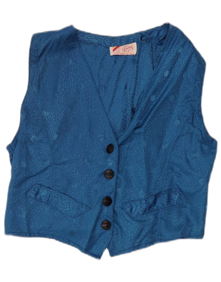 Vintage Damen Weste UK 12 Mittelblau Geometrisch Klassisch