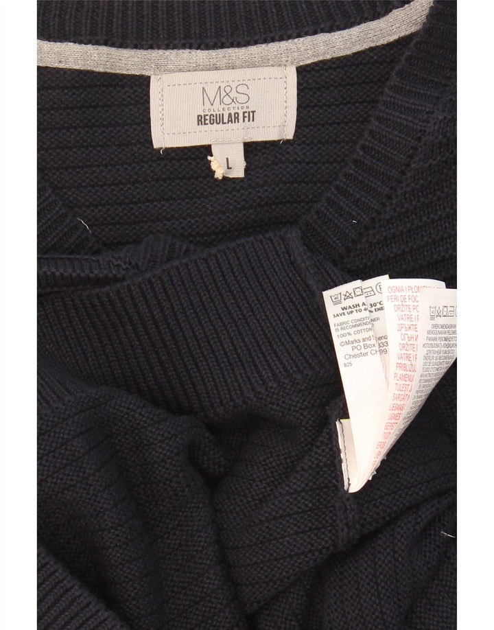 MARKS & SPENCER Mens Regular Fit Crew Neck Jumper Sweater Large Navy Blue Vintage Marks & Spencer and Second-Hand Marks & Spencer from Messina Hembry 