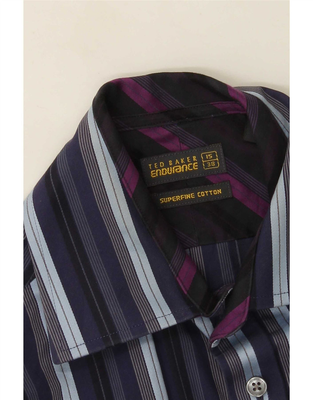 Ted Baker formelles Herrenhemd, Größe 38 15, mittelmarineblau, gestreift, Baumwolle