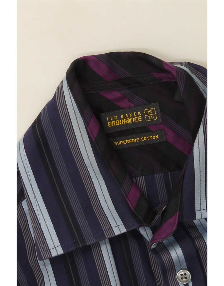 Ted Baker formelles Herrenhemd, Größe 38 15, mittelmarineblau, gestreift, Baumwolle