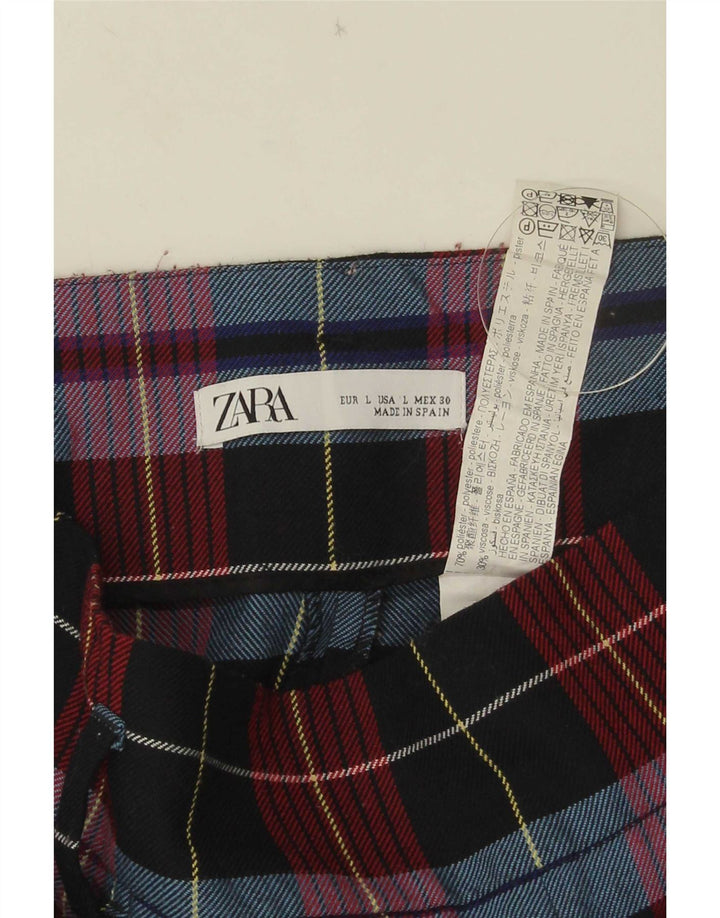 Zara Damen Tapered Cropped-Hose, Größe L, W30, L25, rot kariertes Polyester
