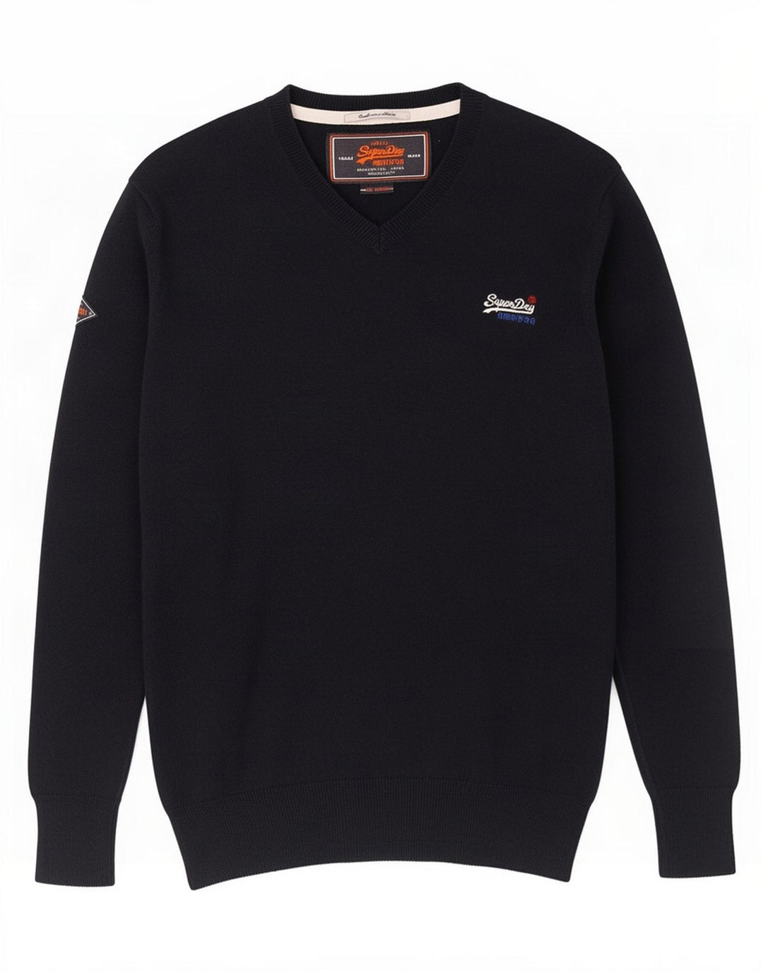 Superdry Herren-Pullover mit V-Ausschnitt aus mittelblauer Baumwolle