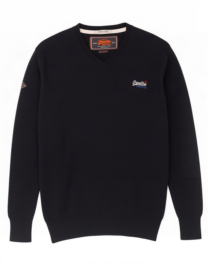 Superdry Herren-Pullover mit V-Ausschnitt aus mittelblauer Baumwolle