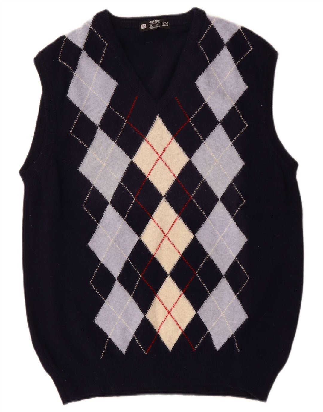 ST MICHAEL Herren Weste Tank Top IT 52/54 Large Marineblau Argyle/Diamant