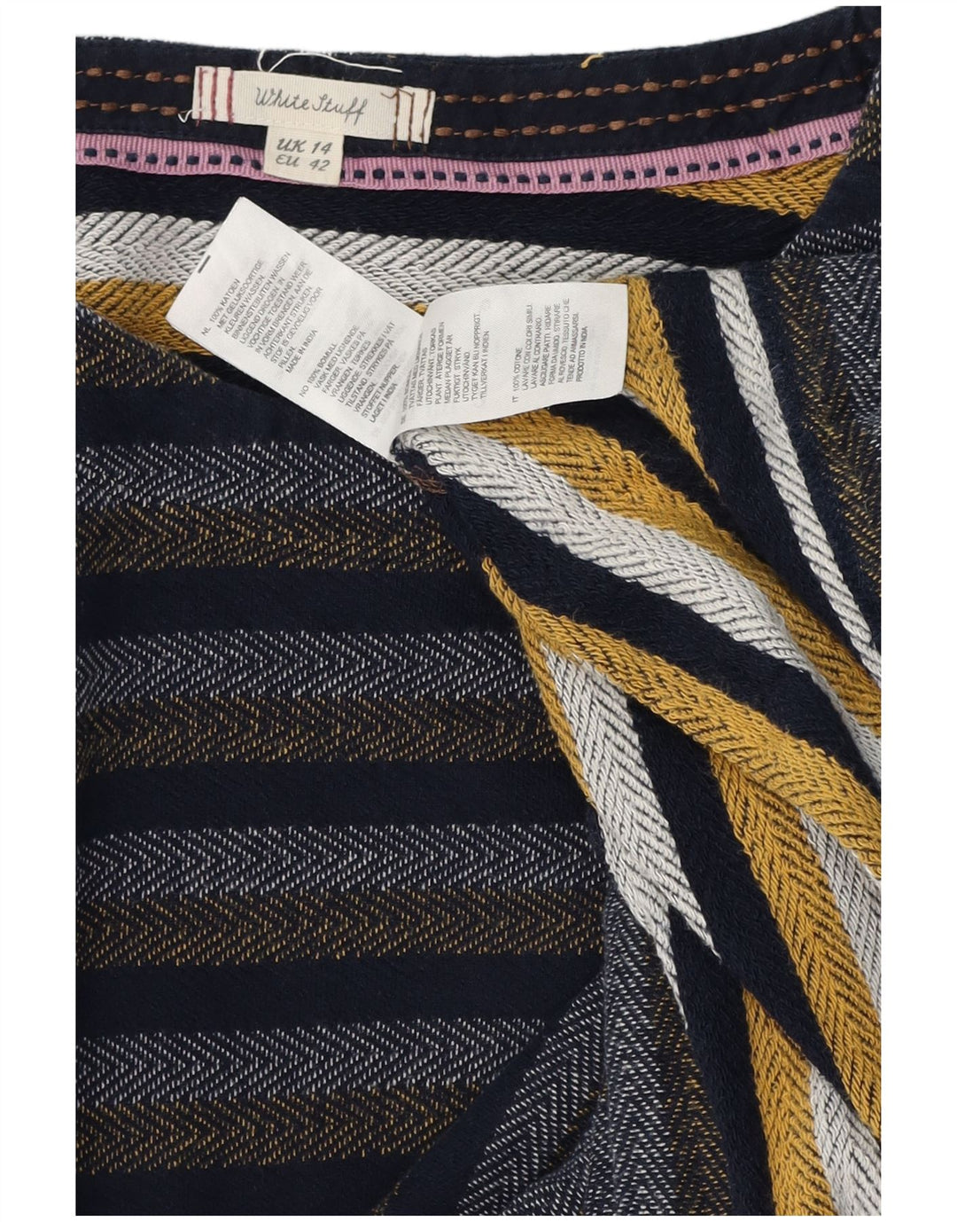 White Stuff Damen-Etuikleid mit langen Ärmeln, Gr. 44, mittelmarineblau gestreift